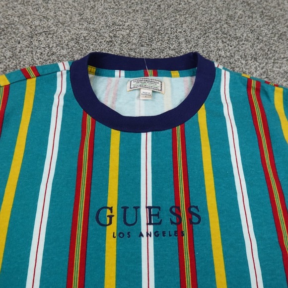 VTG Guess Shirt Mens L Blue Red Yellow Colorblock Stripe Los Angeles Rap 90s Y2K - Picture 4 of 9